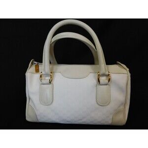 Vintage Gucci Off-White GG Canvas Leather Trim Boston Satchel